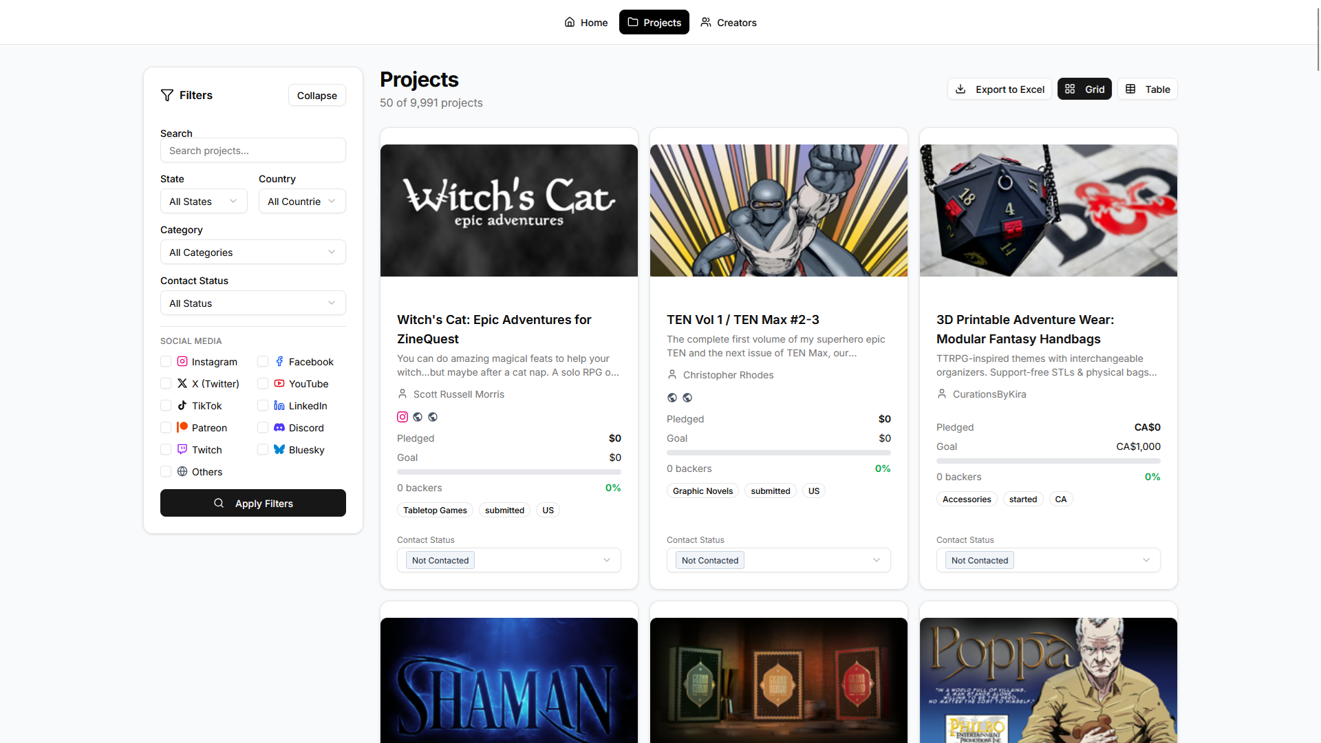 Filtro de Projetos Kickstarter